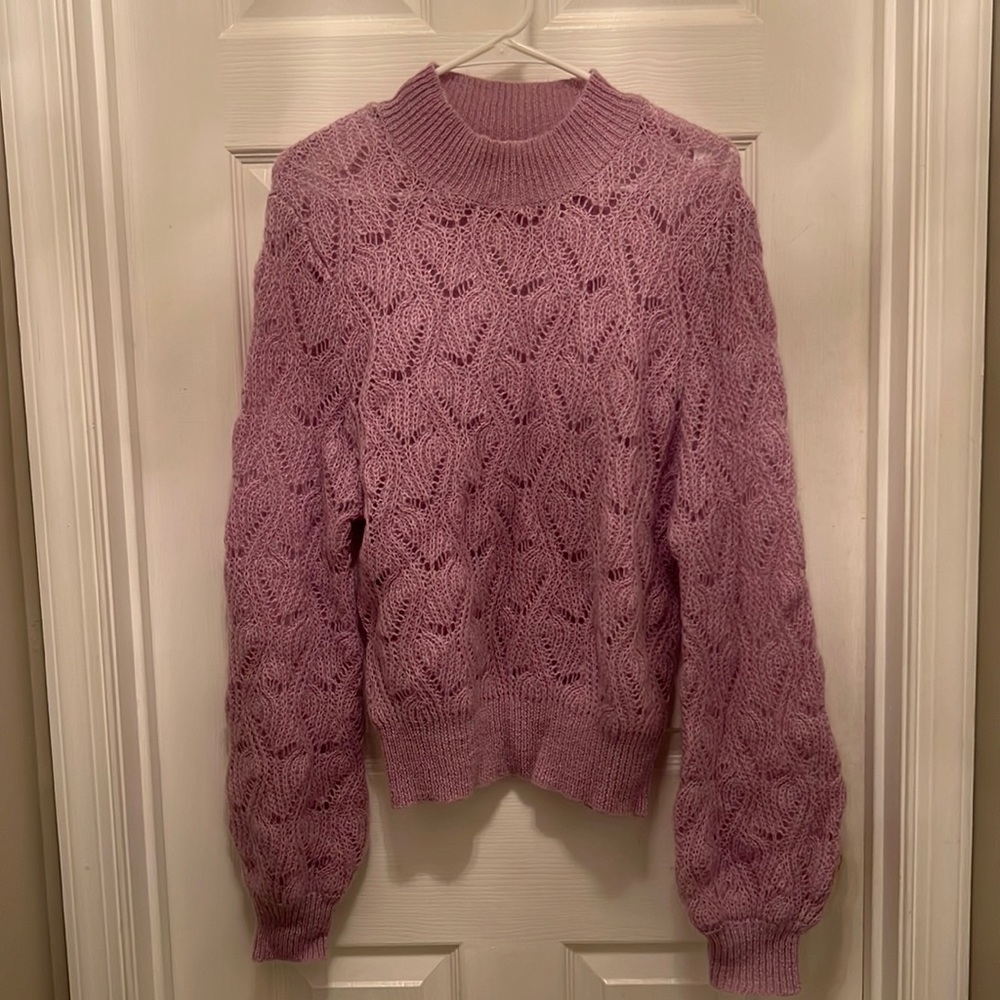 ASTR Audra Pointelle Bishop Sleeve Sweater